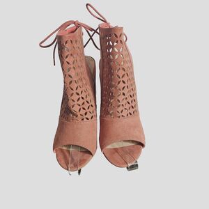 JustFab Cutout Heeled Sandals Cinnamon Colored Lace Up Open Toe Women Size 10